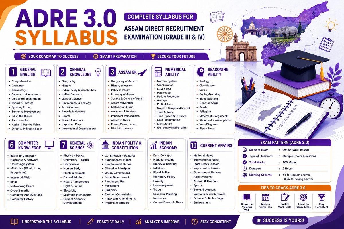 ADRE 3.0 Syllabus 2026: Grade III আৰু Grade IV ৰ সম্পূৰ্ণ Syllabus আৰু Exam Pattern